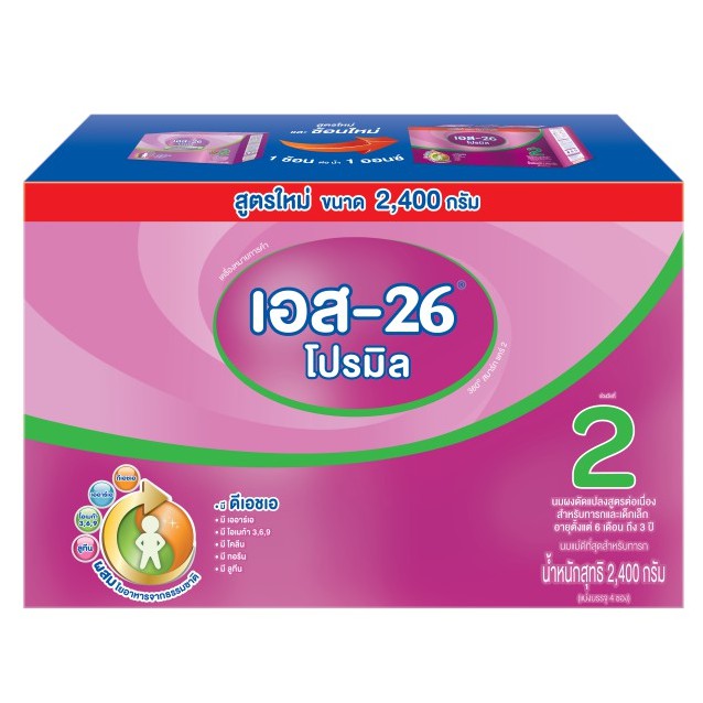 S26 Promil เอส26 โปรมิล สูตร 2 กล่องสีม่วง ขนาด 2400 กรัม 1 กล่อง