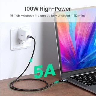 UGREEN Fast Charging 100W สาย 20V 5A ตรง 90 องศาไนลอน Brawed USB C ถึง USB C สําหรับ iPhone 17 PRO Max Macbook Pro Samsung Google Pixel สวิทช์
