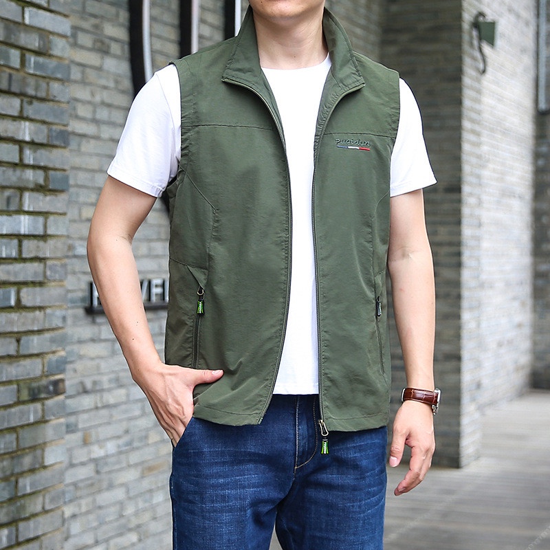 New Thin Men Vest Solid Windproof and Waterproof Casual Autumn and Spring Jacket Sleeveless Vest Plus Size Mens Waistcoa #4