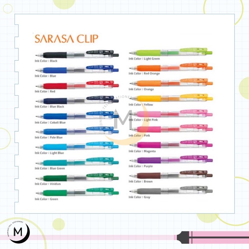 Sarasa Cilp ปากกาเจล 0.5mm. สีมาตราฐาน มีครบ20สี / ไส้ปากกา Sarasa