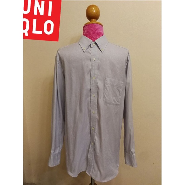 UNIQLO Brand_2nd hand เสื้อเชิ้ตแขนยาวผ้าฝ้าย​100%/ Size L/ Made in China 🇨🇳/ แท้มือสองกระสอบนำเข้า​