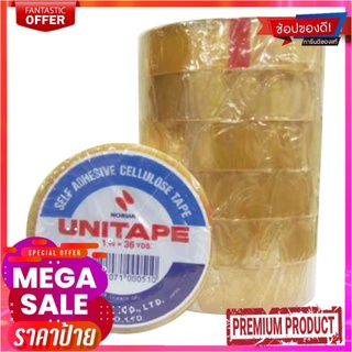 ยูนิเทป เทปใสเซลลูโลส กาวยาง แกนใหญ่ แพ็ค 6 ม้วนUNITAPE Clear Tape 1" 36 Y 6 Rolls/Pack