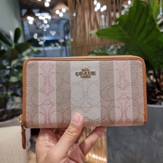 COACH C8419 MEDIUM ID ZIP AROUND WALLET WITH SIGNATURE JACQUARD WITH STRIPES