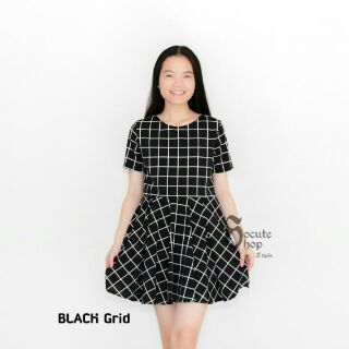 BLACK Grid Swing Dress