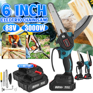 เลื่อยโซ่ไฟฟ้า ขนาดเล็ก 4 6 8 นิ้ว ไร้สาย 3000W 88V พร้อมแบตเตอรี่ 2 ก้อน สําหรับตัดแต่งกิ่งไม้