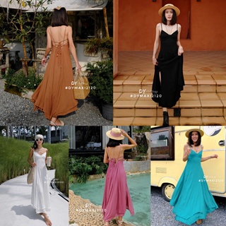 DYMAXI2120 Summer Dress เดรสผ้าเรย่อนผูกหลัง