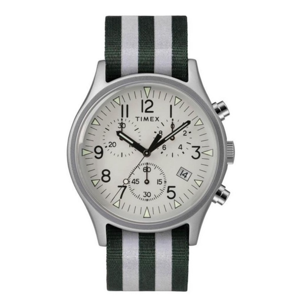 Timex TW2R81300 MK1 Aluminum Chronograph นาฬิกาข้อมือผู้ชาย สายผ้า สีเขียว/ขาว หน้าปัด 40 มม.
