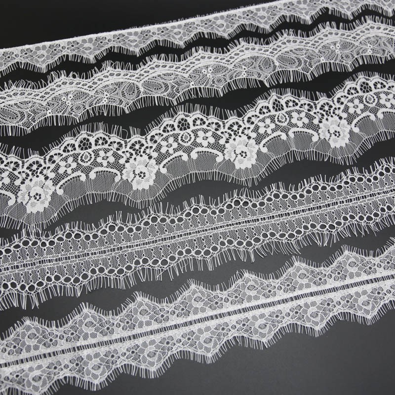 (3 เมตร/ล็อต) ลูกไม้ขนตาสีขาวผ้าตัดเย็บเสื้อผ้าริบบิ้นชุดแต่งงานผ้าม่านวัสดุ