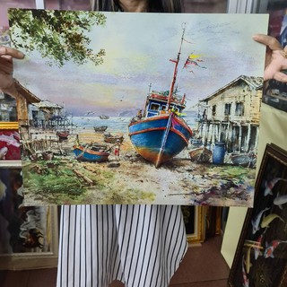 ภาพเปล่า ภาพวิว วิว วิวทะเล เรือสำเภา ขนาด 16x20 นิ้ว (40x50ซม.) ภาพคมชัด ไม่แตกเบลอ สีสวย สีสด