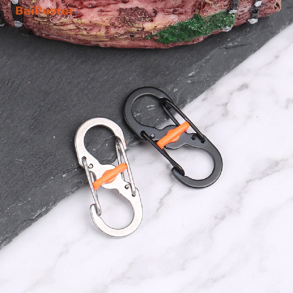 [BaiPester] Stainless Steel S Type Carabiner With Lock Mini Keychain Hook Anti-Theft Outdoor Camping Backpack Buckle Key-Lock Tools