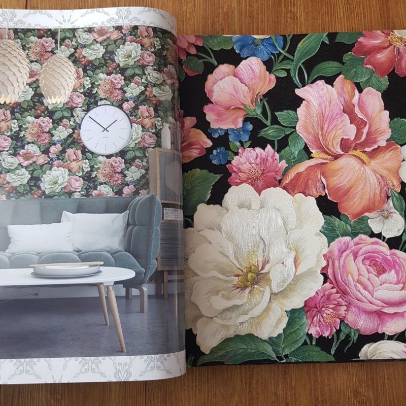 พรีเมี่ยม 3D FLOWER WALLPAPER BLACK ROOM BACKGROUND