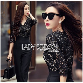 Lady Daphne Sleek Elegant V-neck Black Lace Jumpsuit