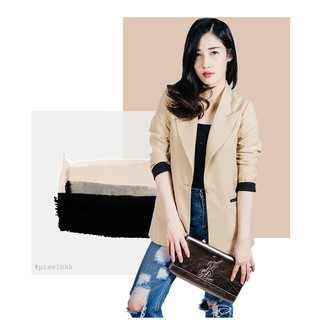 PX005TA Contrast-lined Blazer Toasted Almond