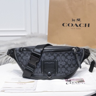 ของแท้ 💯%Coach กระเป๋าคาดเอวแฟชั่นกีฬาความจุขนาดใหญ่, กระเป๋าคาดเอวกันน้ำ, กระเป๋าสะพายข้างผู้ชาย F40345