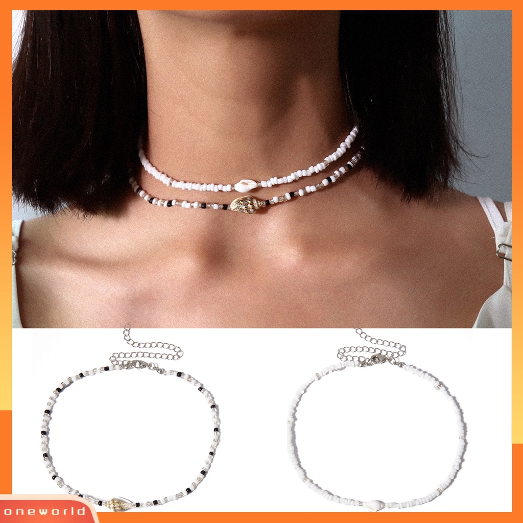 |Oneor| 2 ชิ้น สร้อยคอผู้หญิง ลูกปัดหอยสังข์ จี้สองชั้น ปรับได้ สร้อยคอโช้กเกอร์ สําหรับสวมใส่ทุกวัน