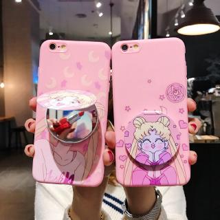 Casing OPPO A12 A3s A7 2018 A5s A9 A5 2020 A1K A37 A37F A57 A39 A71 A77 A83 F7 F1 Plus F1s F5 F9 F11 R9s Plus Pro Realme C11 C2 Big Eyed Beautiful Girl Tpu Soft Back Case + Mirror Stand Drop-resistant Silicone Cover