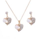 TANITTgems ชุดเครื่องประดับไข่มุกแก้วญี่ปุ่นจี้รูปหัวใจฝังเพชรคริสตัลแท้