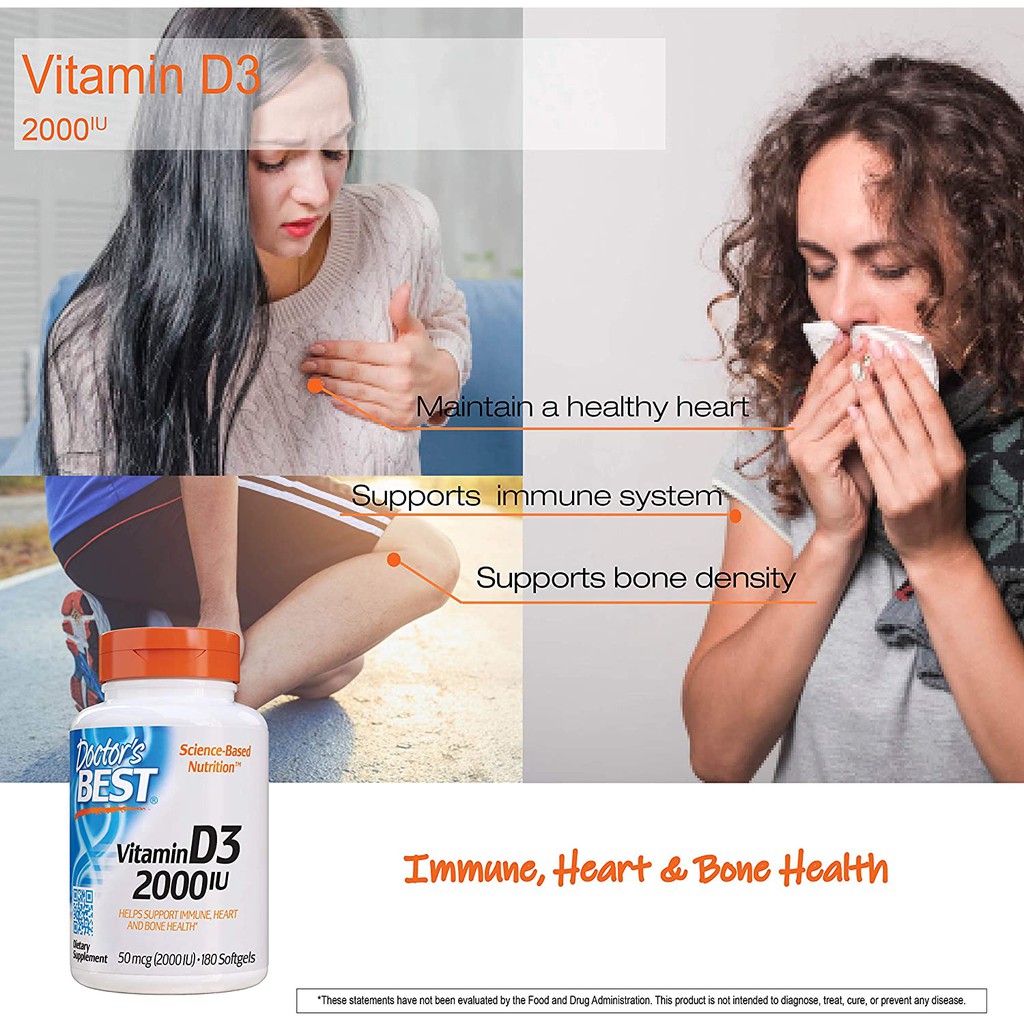 วิตามินดีสาม Vitamin D3 2,000 IU 180 Softgels (Doctor's Best®) - รูปที่ 4