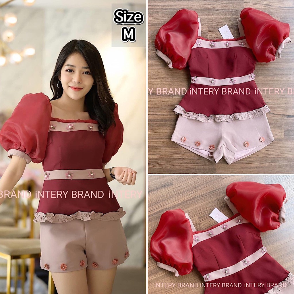 ‼️พร้อมส่ง‼️ มือ1 set เสื้อแขนพอง กางเกง size M งานป้าย Natacha ใส่ปาร์ตี้ ใส่ออกงาน ใส่ไปเที่ยว ใส่