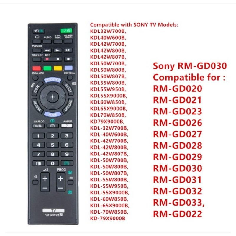 Sony สมาร์ททีวีรีโมทคอนโทรล RM-GD030 สําหรับ SONY GD023 GD033 RM-GD031 RM-GD032 RM-GD026 RM-GD027 RM-GD028 RM-GD029 ทีวีรีโมทคอนโทรล KDL32W700B, KDL42W800W600W600B