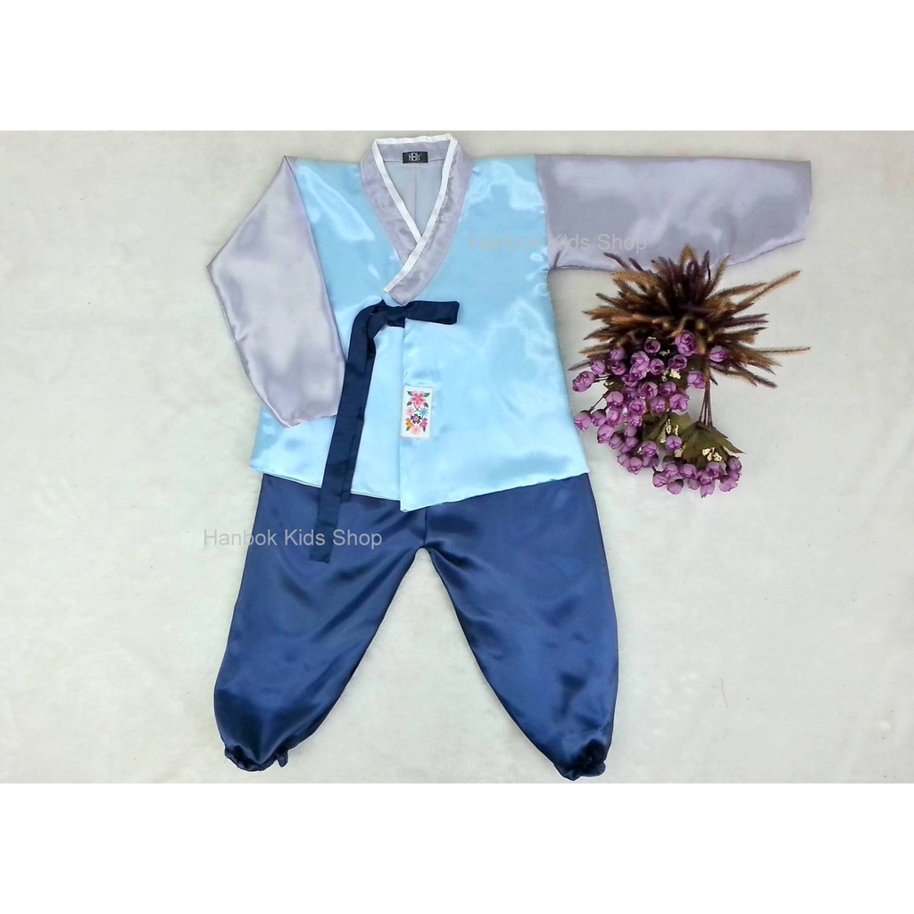 ชุดฮันบกเด็กชาย เสื้อสีฟ้า / กางเกงน้ำเงิน