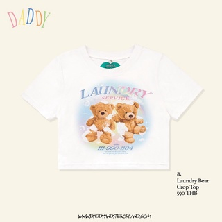 DADDY | Laundry bear crop top เสื้อยืดครอป สกรีนลาย Laundry bear สีขาว