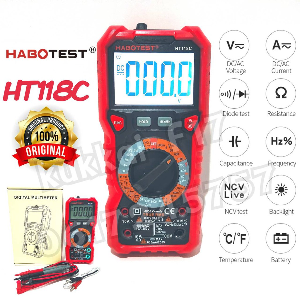HABOTEST HT118C Digital Multimeter Auto Range ดิจิตอลมัลติมิเตอร์ช่วงอัตโนมัติ Multi-meter 6000 Counts True RMS