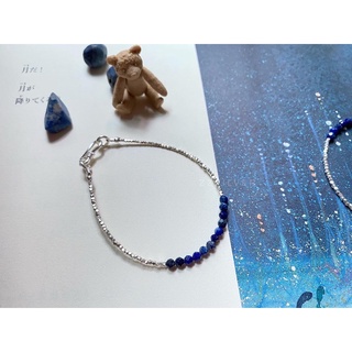 zzzilver สร้อยข้อมือเม็ดเงินแท้ขนาดเล็ก &amp; Lapis เจียร