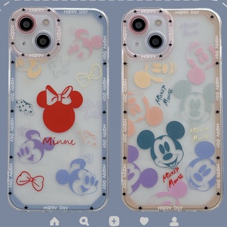 เคส Samsung A13 A73 M52 A03 A12 A02S A03S A71 A51 A02 A50 A50S A30S A72 A52 A32 A22 A21S A30 A20 S20 Fe S20 S10 S30 Plus S20 S21 S30 Ultra S12 Note10 Lite M02 เคสนิ่ม Mickey Minnie ซิลิโคนนุ่มเคสใสสแควร์ขอบแองเจิลป้องกันตากล้องกันกระแทกการ์ตูนสไตล์น่าร