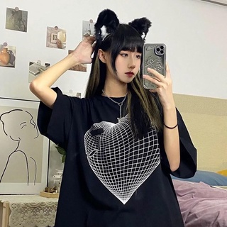 Summer new national fashion heart printing short sleeve T-shirt female ins Harajuku street style loose half sleeve