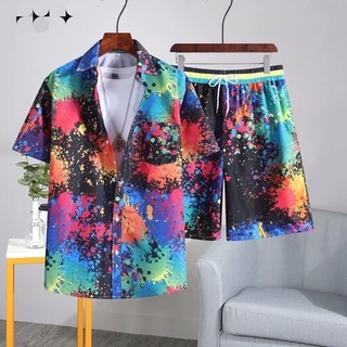 เสื้อสงกรานต์ ชุดแฟชั่น เสื้อ+กางเกงขาสั้น ใหม่ล่าสุด เนื้อผ้าแห้งไว ทรงหลวม ราคาถูก206#