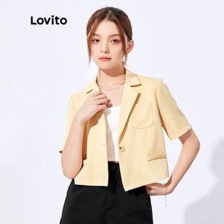 Lovito เสื้อครอป คอปก แต่งกระเป๋า สไตล์เกาหลี สําหรับผู้หญิง L32FW112 (สีแอปริคอท)