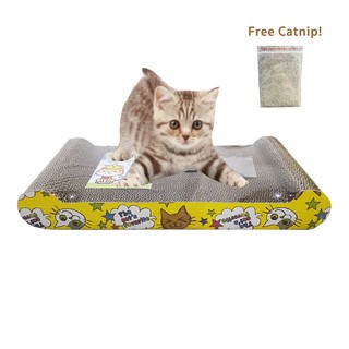 KING PET ที่นอนลับเล็บลายแมวเหลือง ขนาด 43x21x6.5 ซม. Free Catnip ขนาด 3 กรัม