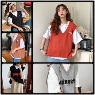 Fulllove Vest เสื้อกั๊กผ้าไหมพรม เสื้อกั๊ก เกาหลี สำหรับผู้หญิง Oversize มี6สี รุ่น1932#