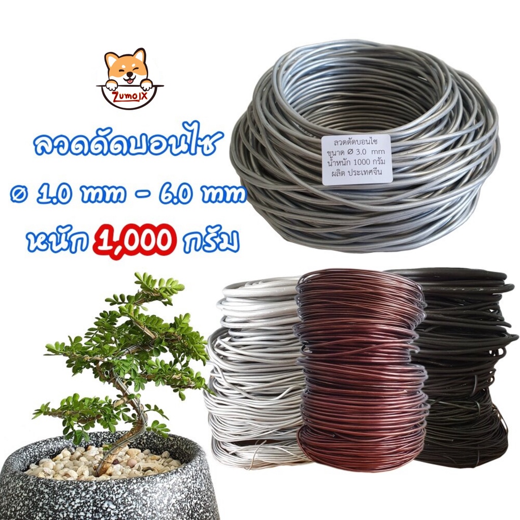 ถูกที่สุด ลวดดัดบอนไซ 1,000 กรัม ⌀1mm-6mm เหนียว ยืดหยุ่น ไม่เป็นสนิม ลวดอลูมิเนียม คุณภาพดี Bonsai Wire ZumoIX