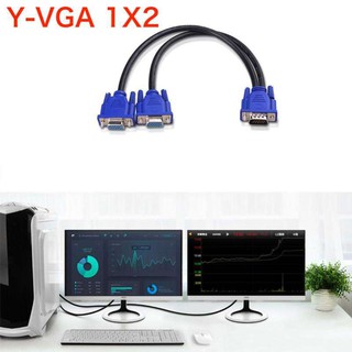 High Quality 1 Computer To Dual 2 Monitor Vga Splitter Cable Video Y Splitter 15 Pin Two Ports Vga Male To Female black