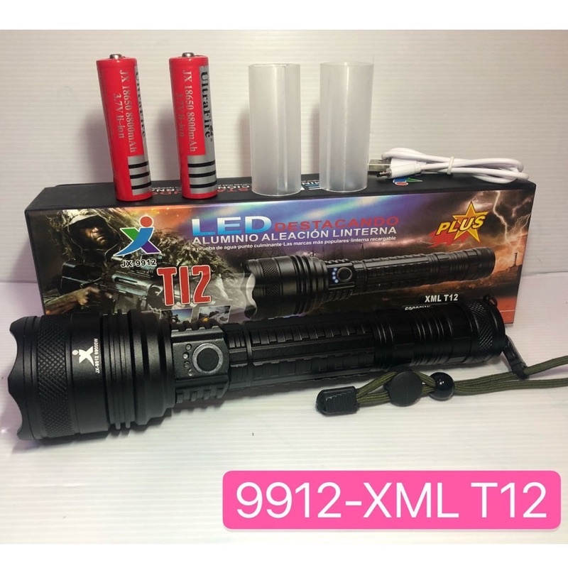 ไฟฉายแรงสูง JX-9912 LED สว่างมาก ไฟฉายซูม 5 โหมด XML T12 LED 69000w สว่างมาก แข็งแรง ทนทาน ชาร์จไฟ มี 4 รุ่น