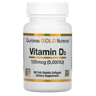 วิตามิน ดี Vitamin D3, 125 mcg (5,000 IU), 90 Fish Gelatin Softgels