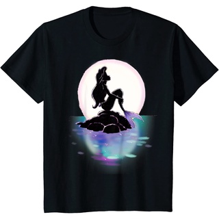 เสื้อยืดผ้าฝ้ายพรีเมี่ยม เสื้อยืด พิมพ์ลาย Disney Little Mermaid Ariel Sunset Moon สีสันสดใส