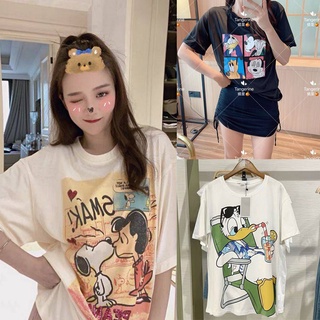 👕พร้อมส่ง เสื้อยืดลายการ์ตูน มิกกี้เมาส์ Mickey Mouse โดนัลด์ดั๊ก Donald Duck สนูปี้ Snoopy ลายน่ารักมาก เสื้อFreesize