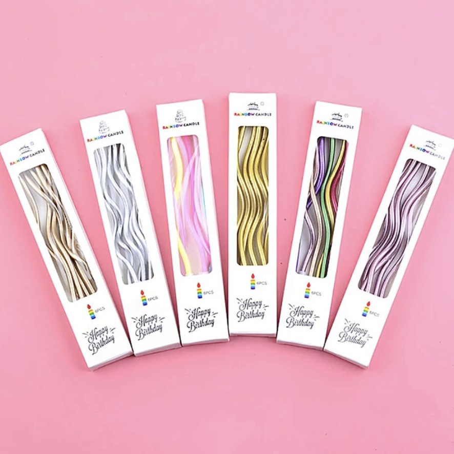 เทียนเกลียวยาว สไตล์เกาหลี แพค 6 แท่ง Metallic Candle, Birthday Cake Decorating Candle, Party Candle