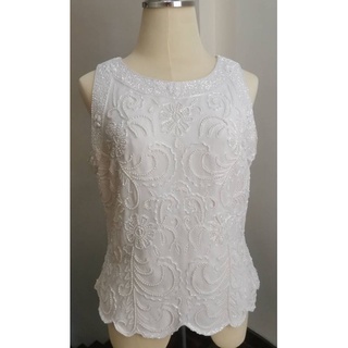 Jkara New York เสื้อปักปล้องสีขาว มุกขาว ปล้องขาว งานราตรี งานแต่ง หรูหรามากค่ะเล่นไฟสวยงาม