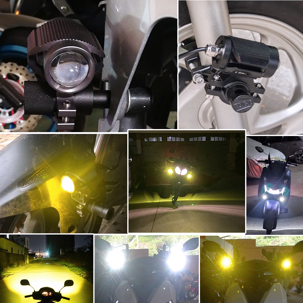 Hot Stock2PCS LED Motorcycle Auxiliary Light Mini Dual Color Led Spotlights Projector Lens