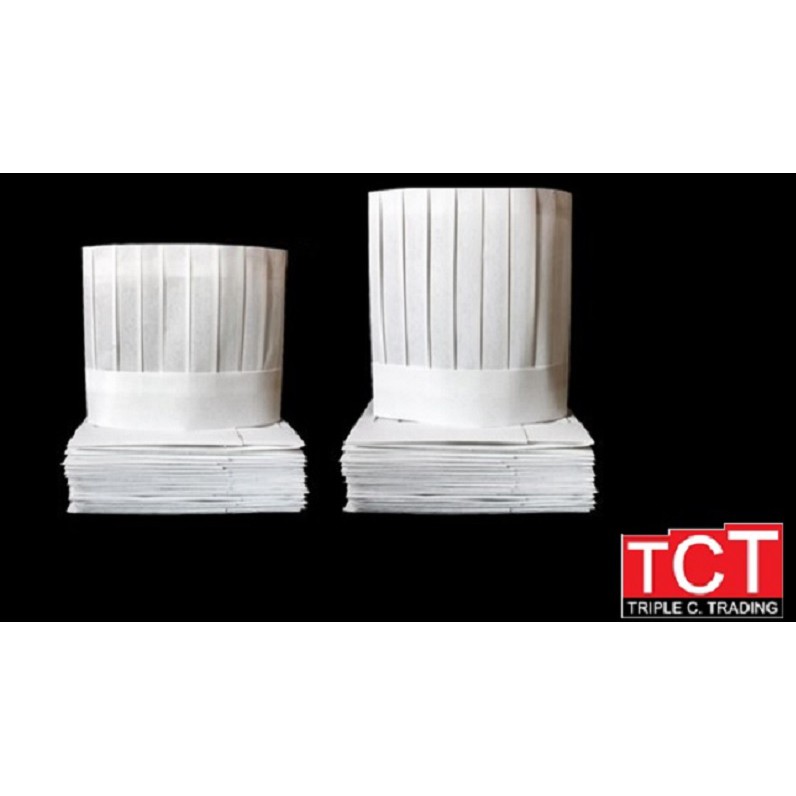 หมวกกุ๊กกระดาษ หมวกเชฟเรย่อน สีขาว ขนาด สูง 23 ซม. (ราคาต่อใบ ) paper chef hat