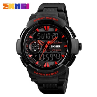 SKMEI Outdoor Sport Top Luxury Watch Men PU Strap 5Bar Waterproof Watches Dual Display Wristwatches relogio