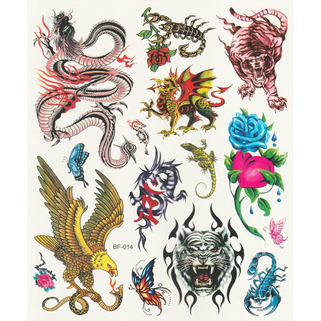 1 แผ่น แทททูสติกเกอร์สีแฟนซีมังกรติดผิวขนาดใหญ่ Temporary Tattoo ขนาด S-L - รูปที่ 2