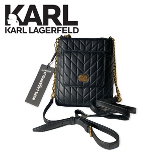 กระเป๋า แบรนด์แท้ 100% Karl Lagerfeld Womens Black Kosette Quilted Leather Crossbody Bag จัดส่งฟรี