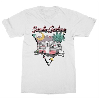 เสื้อยืดผ้าฝ้ายพิมพ์ลายขายดี  ใหม่ เสื้อยืดลําลอง แขนสั้น พิมพ์ลาย South Carolina Campground USA United States of