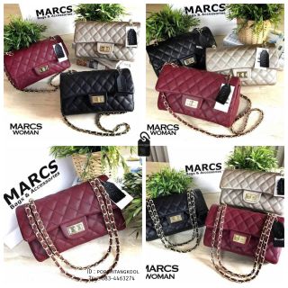 MARCS WOMAN QUILTED CHAIN SHOULD BAG กระเป๋าสะพายหนังคาเวียร์อยู่ทรงเดินเส้นลายตาราง