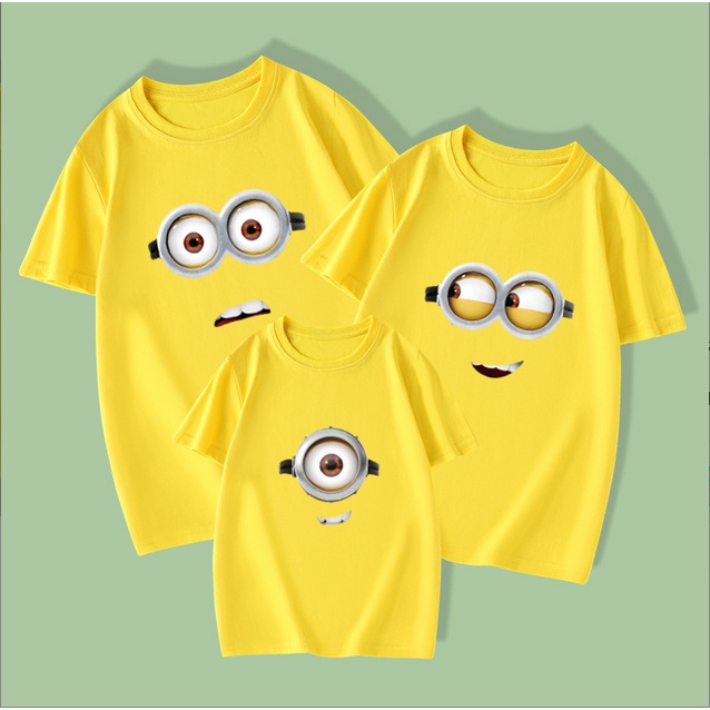 ชุดเสื้อยืดครอบครัวผ้าฝ้ายลายมินเนี่ยน วันเกิดคู่ ผู้หญิง